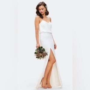 Dress‎ the population Gracelyn off white blouson slip look maxi gown size Medium